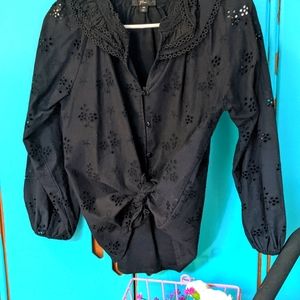 JCrew, XS, Black Peephole blouse, worn once, like new!!